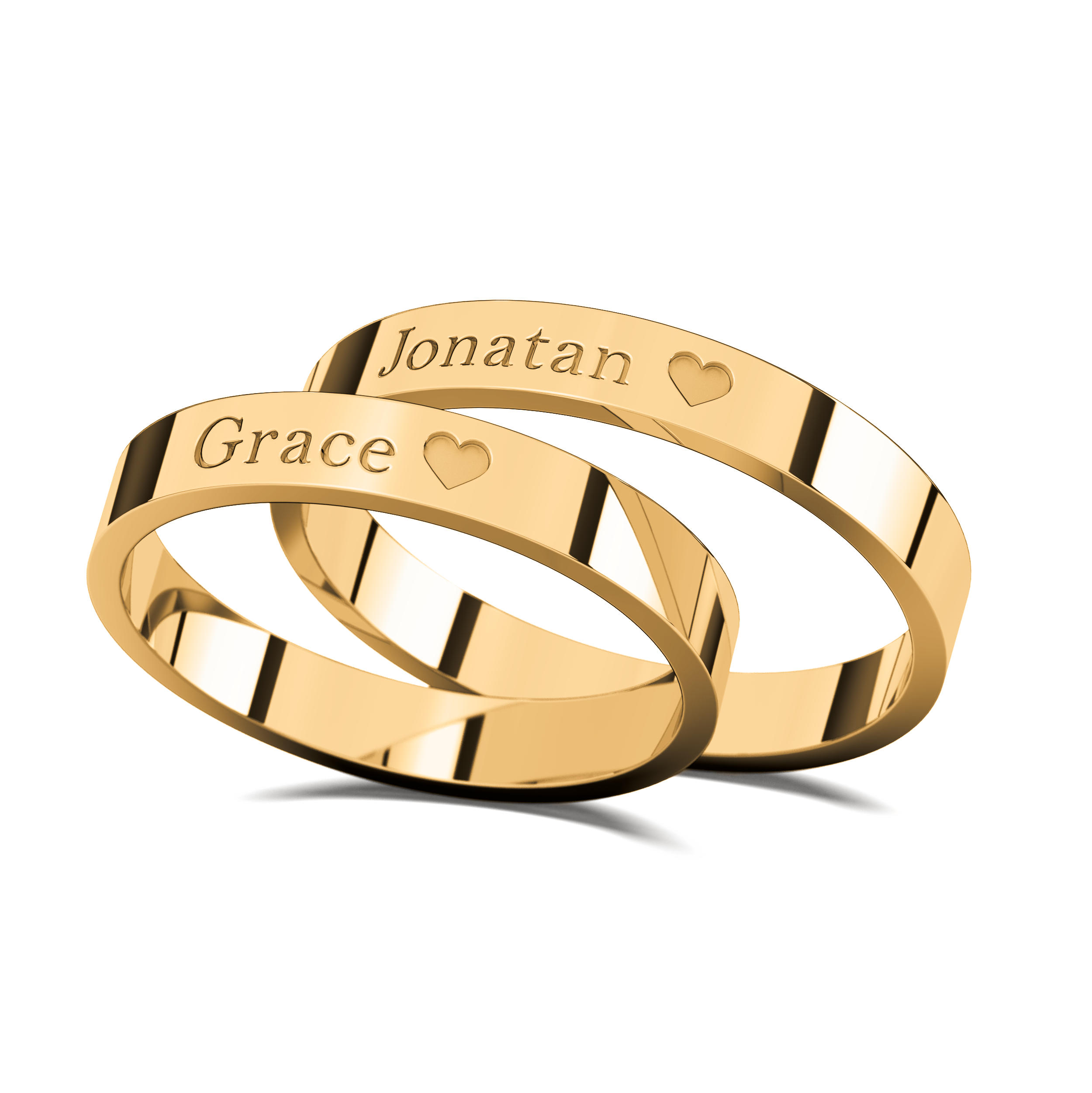 Anillos Matrimoniales Personalizables Flat S Name de Oro 10k Par