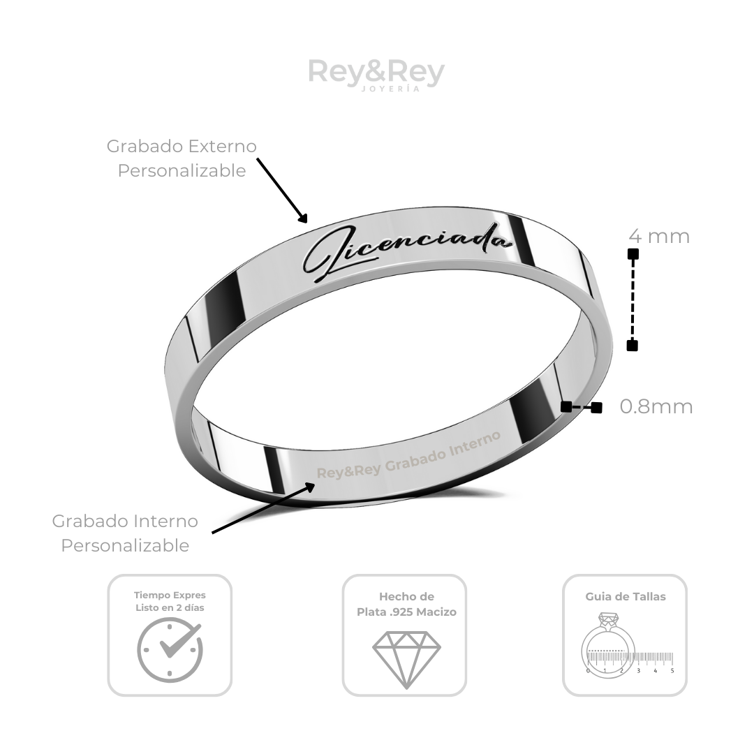 Anillo Graduación Lettering Plata